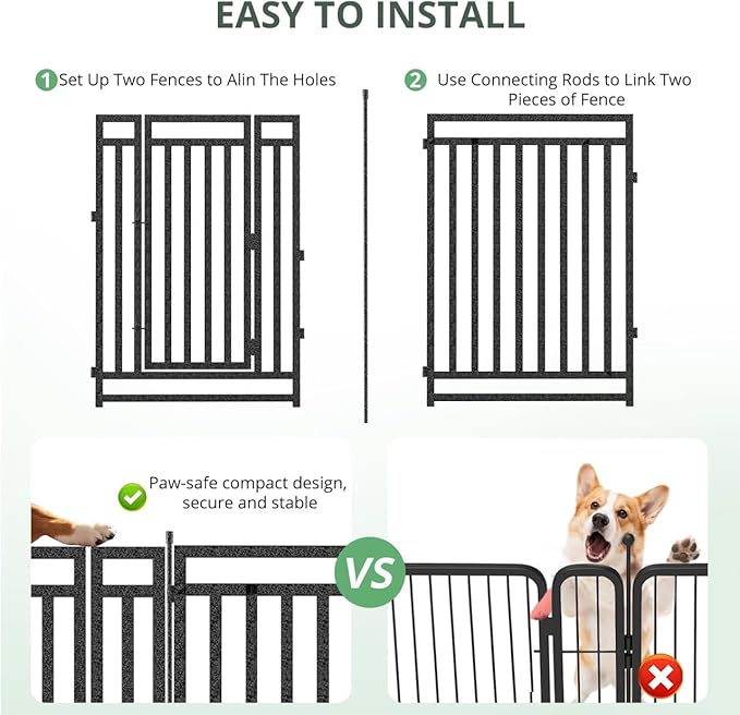 Dog Playpen Dog Fence Outdoor for Yard 47" H with 32 Panels Sturdy Portable Puppy Playpen for Indoor Outdoor RV Camping Use - Black Silver