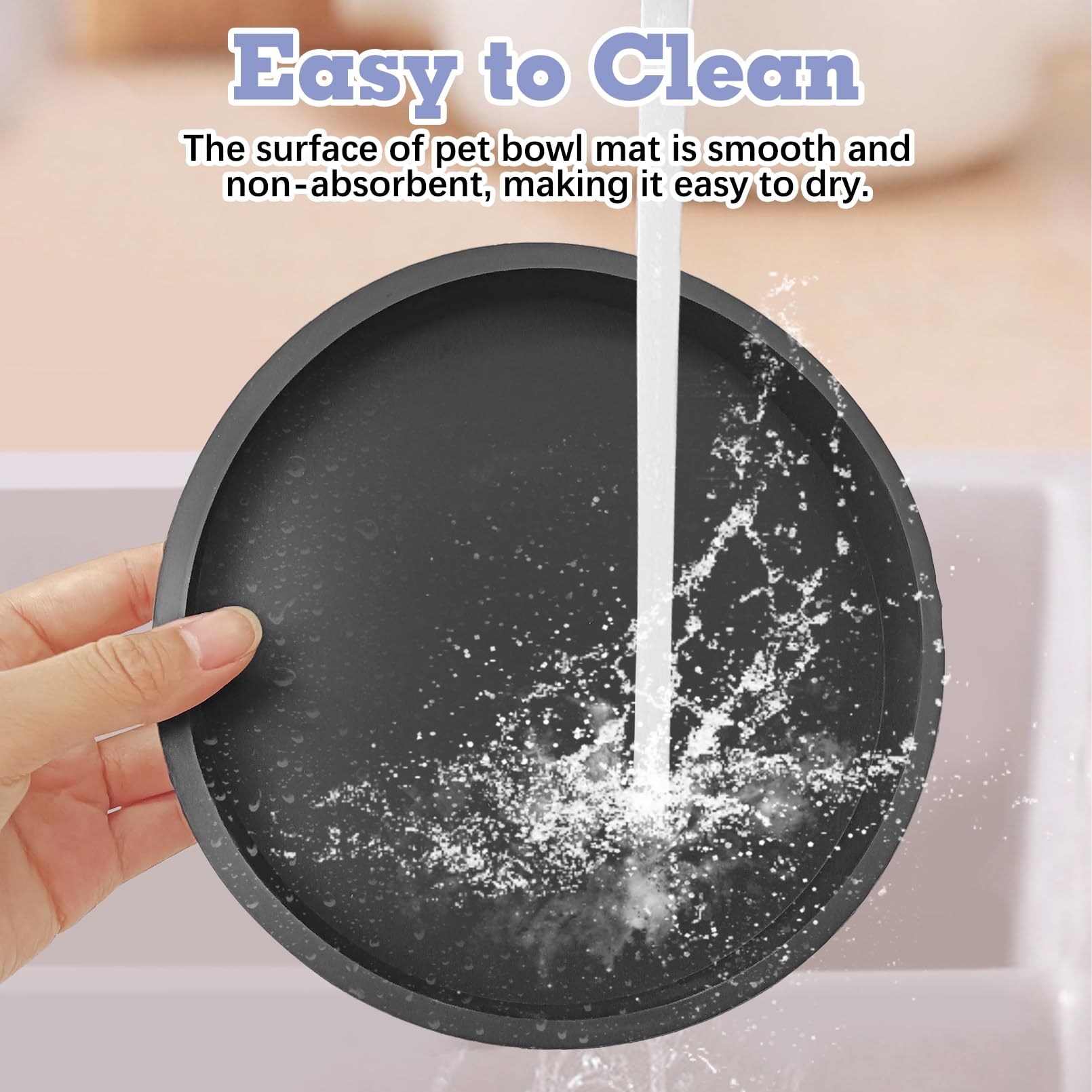 BNOSDM 2 PCS Dog Feeding Mat Black Silicone Pet Food Mats Waterproof for Dog Cat Bowl Placemats Nonslip Cat Food Mat for Small and Medium Cats and Dogs (9.1in)