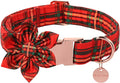 UP URARA PUP Christmas Dog Collar with Flower, Cotton Christmas Plaid Collar for Medium Girl Boy Dog,Red &Green Plaid Dog Collar Bowtie with Durable Metal Buckle,Adorable Pet Collar, XS, Neck 8-12in