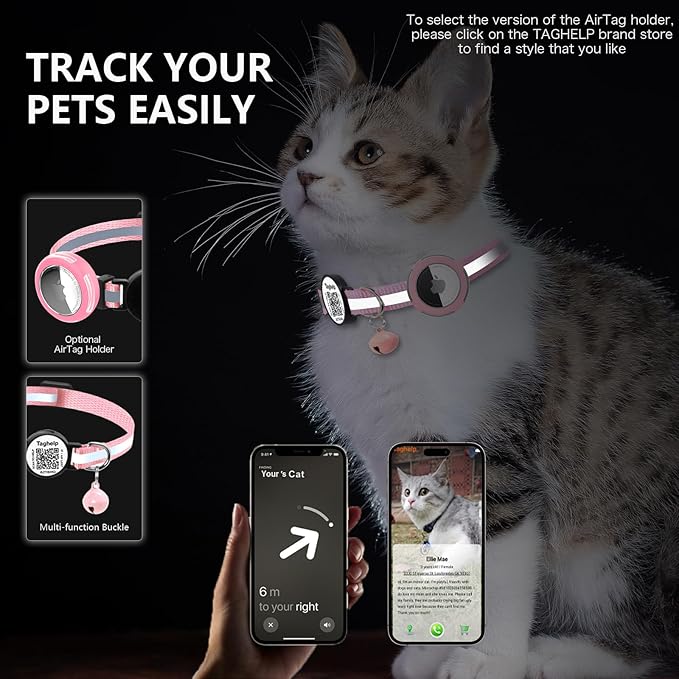 2 Pack QR Code Cat Collar for Lost Cat Recovery, Breakaway Reflective Collar with Bell & Instant Online ID, Adjustable 7.5-12.5 Inch for Peace of Mind (Black & Rose Red)