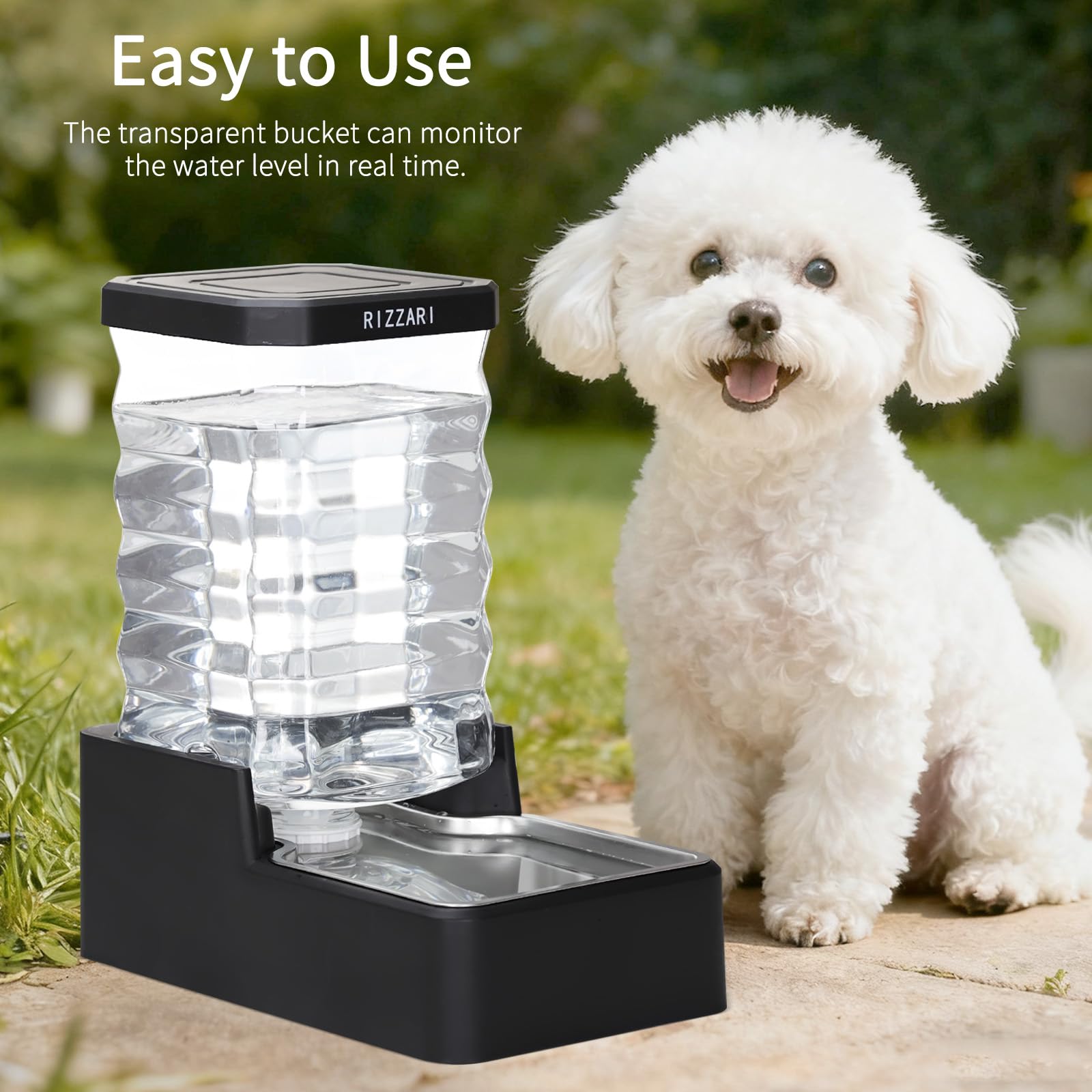 RIZZARI 8L Gravity Dog Water Dispenser:Easy Care No Filter Design