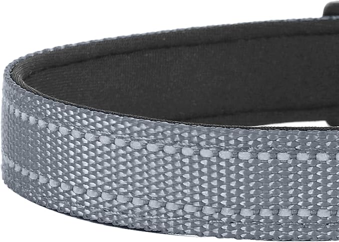 PWOD Reflective Dog Collar, Adjustable Soft Neoprene Padded Nylon Pet Collars with Buckle for Small Dogs, Gray,S