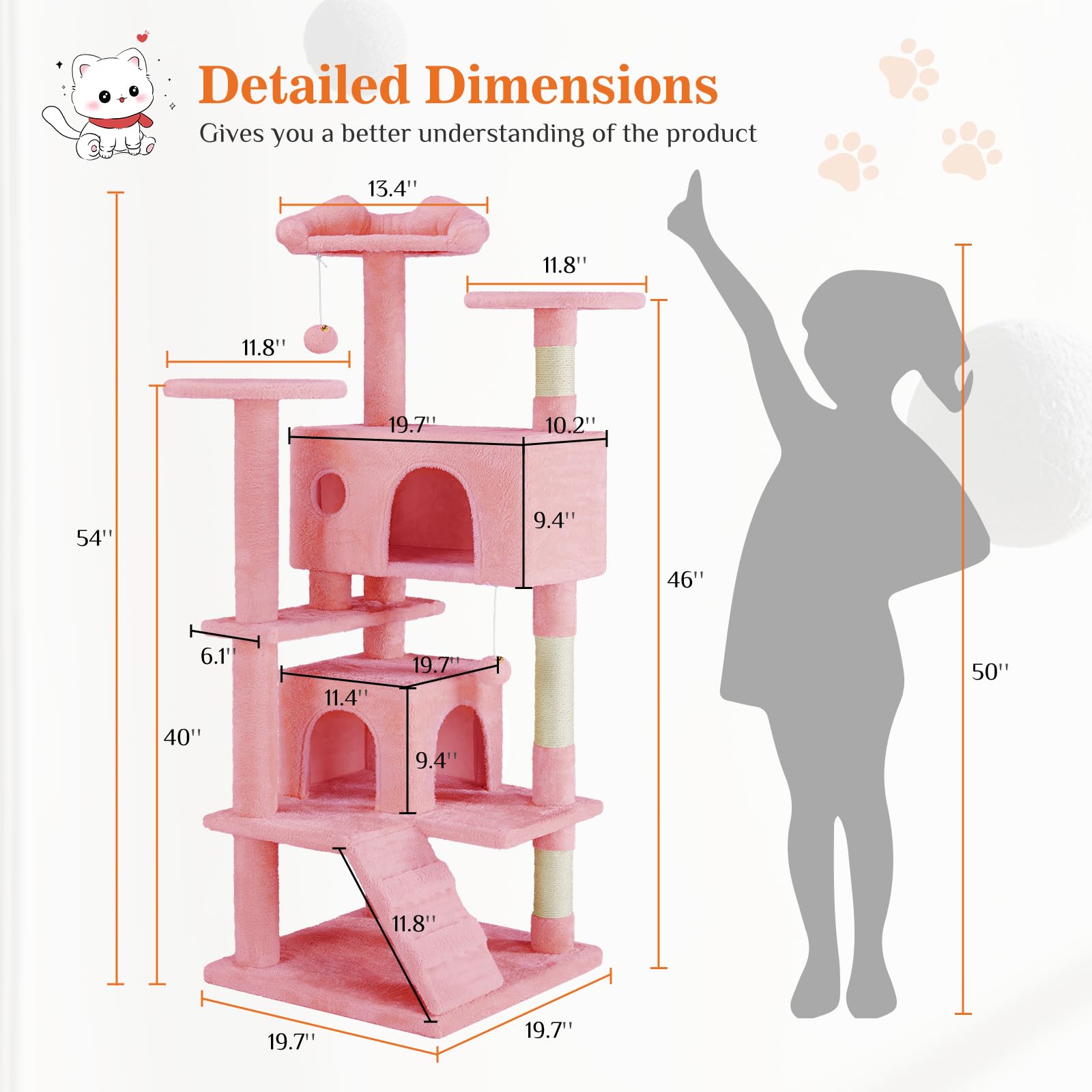 Sweetcrispy 54-inch Cat Tree Tower with Scratching Posts, Indoor Use