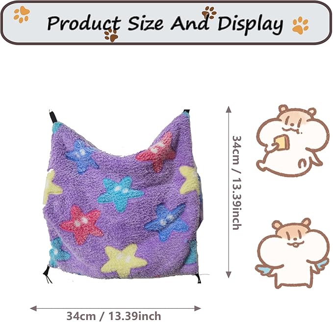 OINEEDU Guinea Pig & Ferret Hammock for Cage - Machine Washable Double-Decker Hanging Bed - Fits Sugar Glider,Fancy Rat,Hamster,Gerbil - 13.3" x 13.3" - Romantic Purple