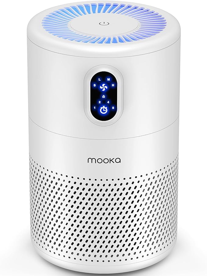 MOOKA Air Purifiers for Home Large Room up to 1076ft², H13 True HEPA Air Filter Cleaner, Odor Eliminator, Remove Smoke Dust Pollen Pet Dander, Night Light
