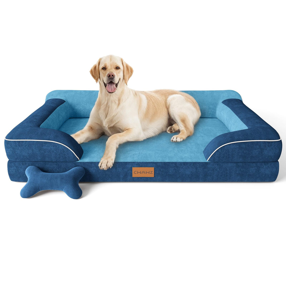 CWAWZ Extra Large Dog Bed, Orthopedic Dog Beds with Cooling Gel Memory Foam, Waterproof XL Pet Bed with Removable Washable Cover, 42" Pet Sofa Couch Dutch Velvet with Bone Toy, Brown