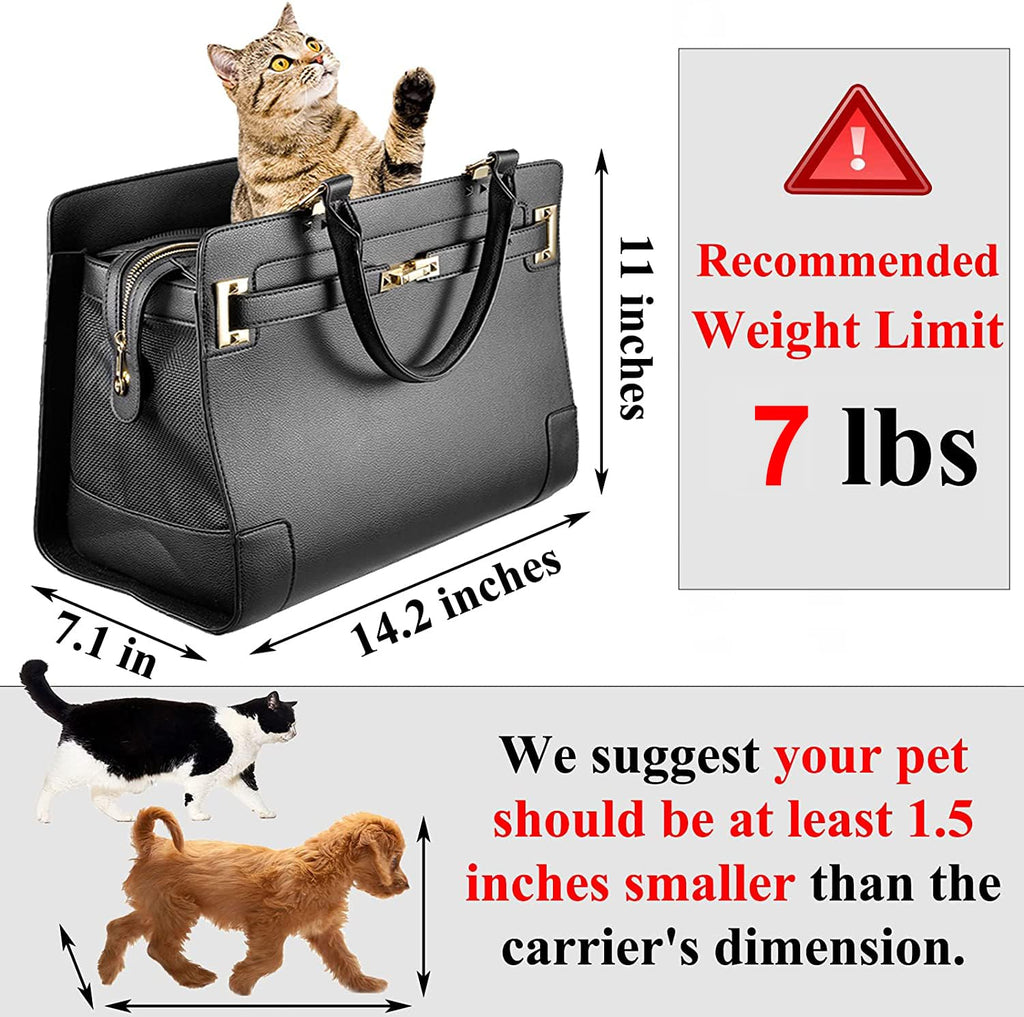 NewEle Fashion Dog Purse Carrier for Small Dogs with Shoulder Strap, Hold Up to 7lbs Quality PU Leather Pet Carrier, Cat Carrier, Airline Approved Puppy Purse Carrier for Travel (Black, Small Size)