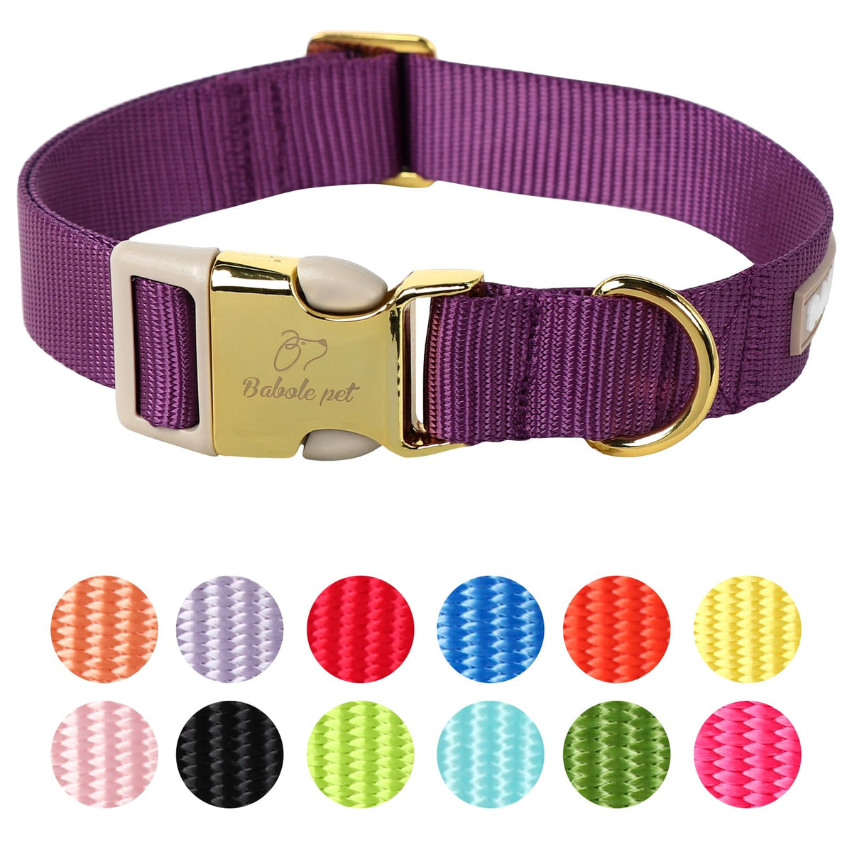 Babole Pet Nylon Dog Collar - Adjustable Orange Soft Webbing Dog Collars for Small Medium Large Dogs Boy Girl Puppy Collar with Safety Metal Buckle XS