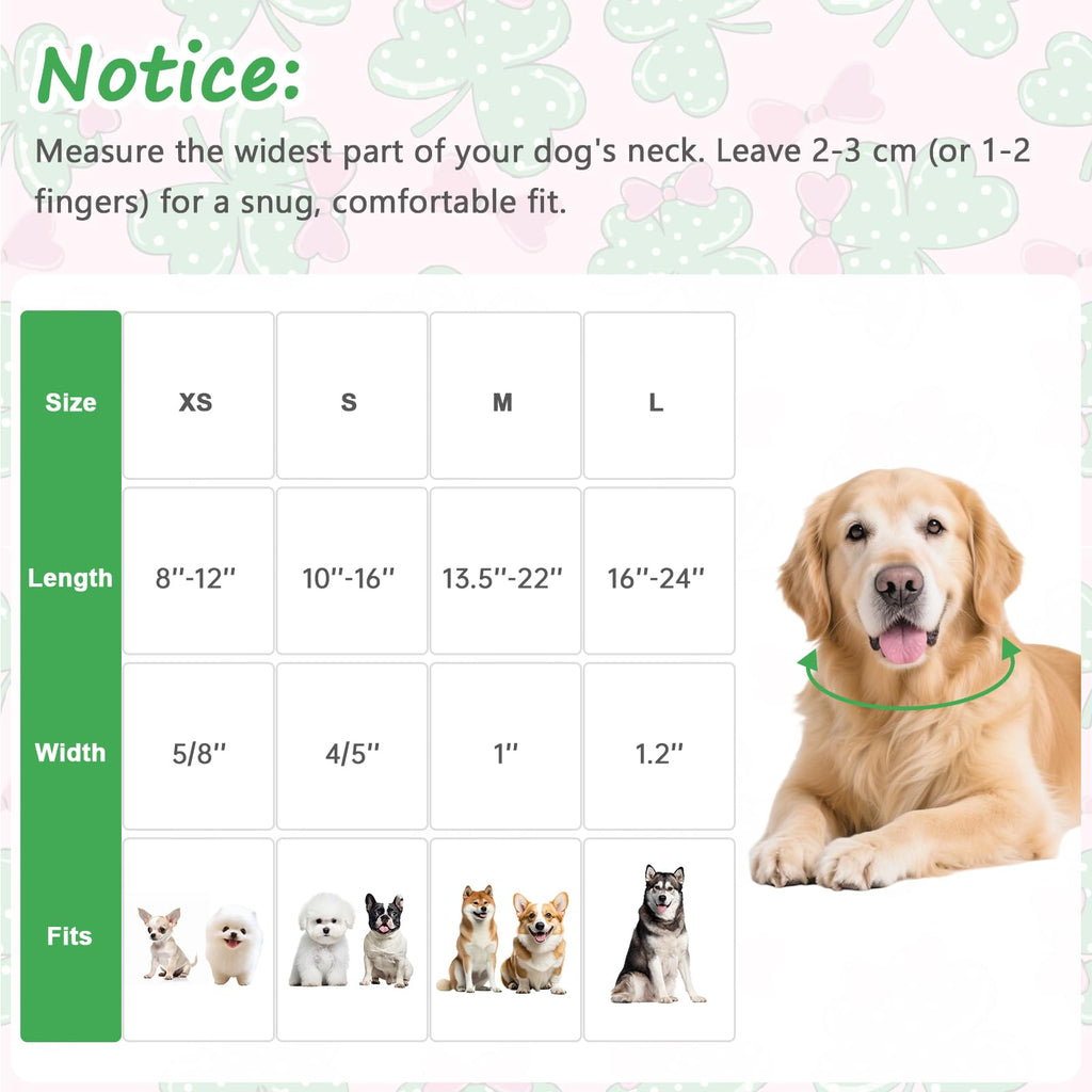 Astdogio St. Patrick's Day Dog Collar,Pink Bow with Lucky Shamrock Puppy Collar,Adjustable Spring Cotton Collars Gifts for Small Medium Large Dogs,Dog Accessories S