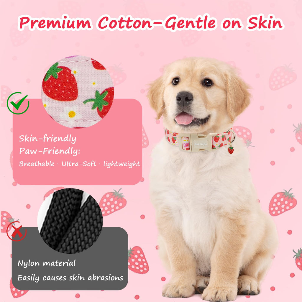 Astdogio Strawberry Dog Collar for Extra Small Dogs, Adjustable Pink Puppy Collar with Quick Release Buckle, Cute Dog Collar for Girl or Boy Dogs, XS