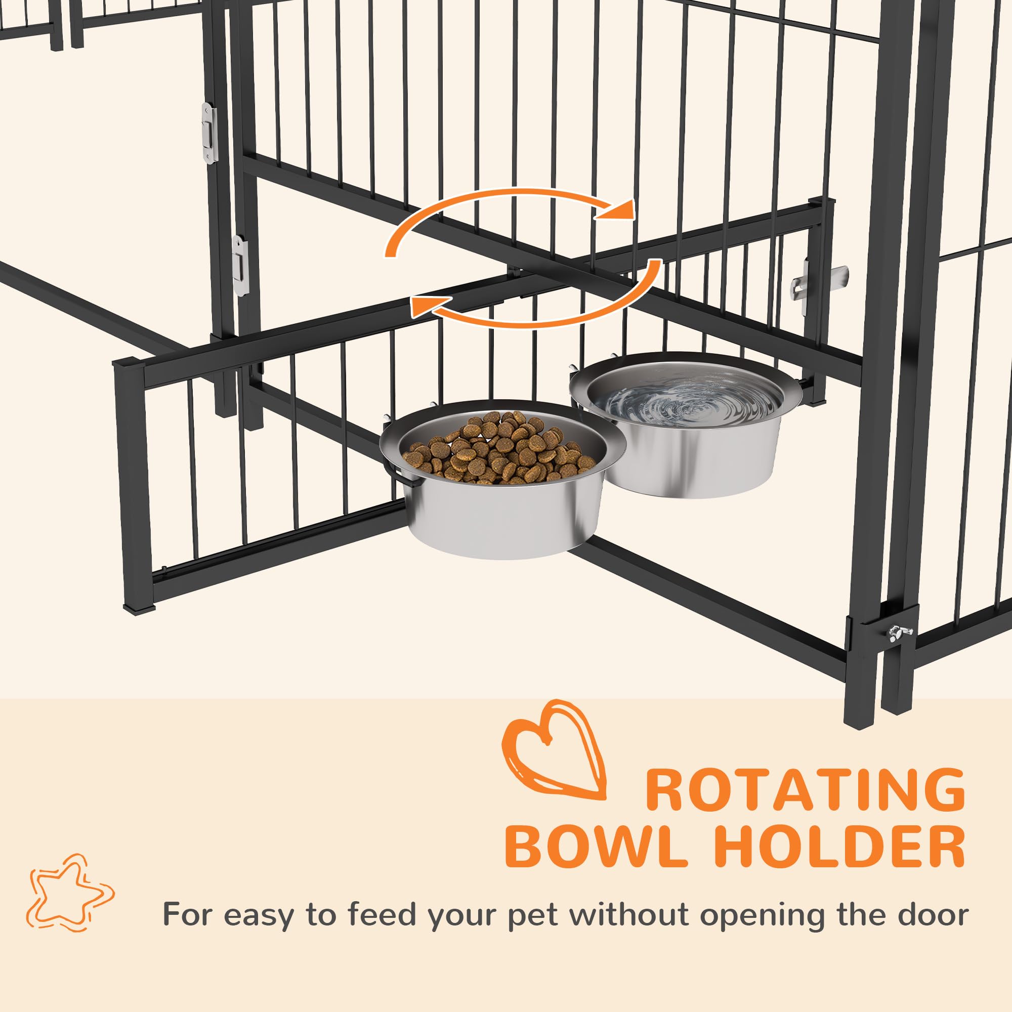 PawHut Outside Dog Kennel, 7' x 7' x 5' Puppy Play Pen with Canopy, Garden Playpen Fence Crate Enclosure Cage Rotating Bowl, for Dogs, Chickens, Ducks, Black