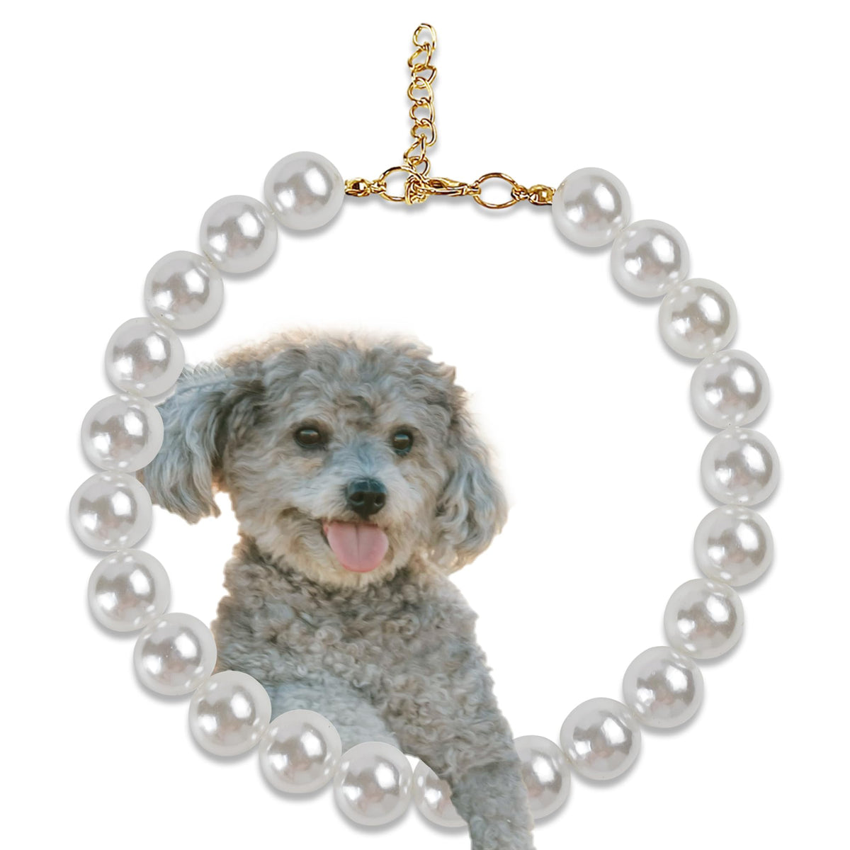 MLUOVI Chunky Pearl Dog Collar Large Breed (0.55 Inch), Adjustable Dog Necklace, Beaded Dog Collar Imitation White Pearls, Elegant Dog Jewelry Suit for Medium Large Dog 18.9"-21.4" Inner Circumference