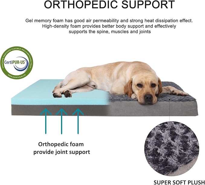 GOHOO PET Orthopedic Memory Foam Bed for Medium Dogs, Cooling Crate Mat With Washable, Waterproof Lining, M(29inch,45Lbs)
