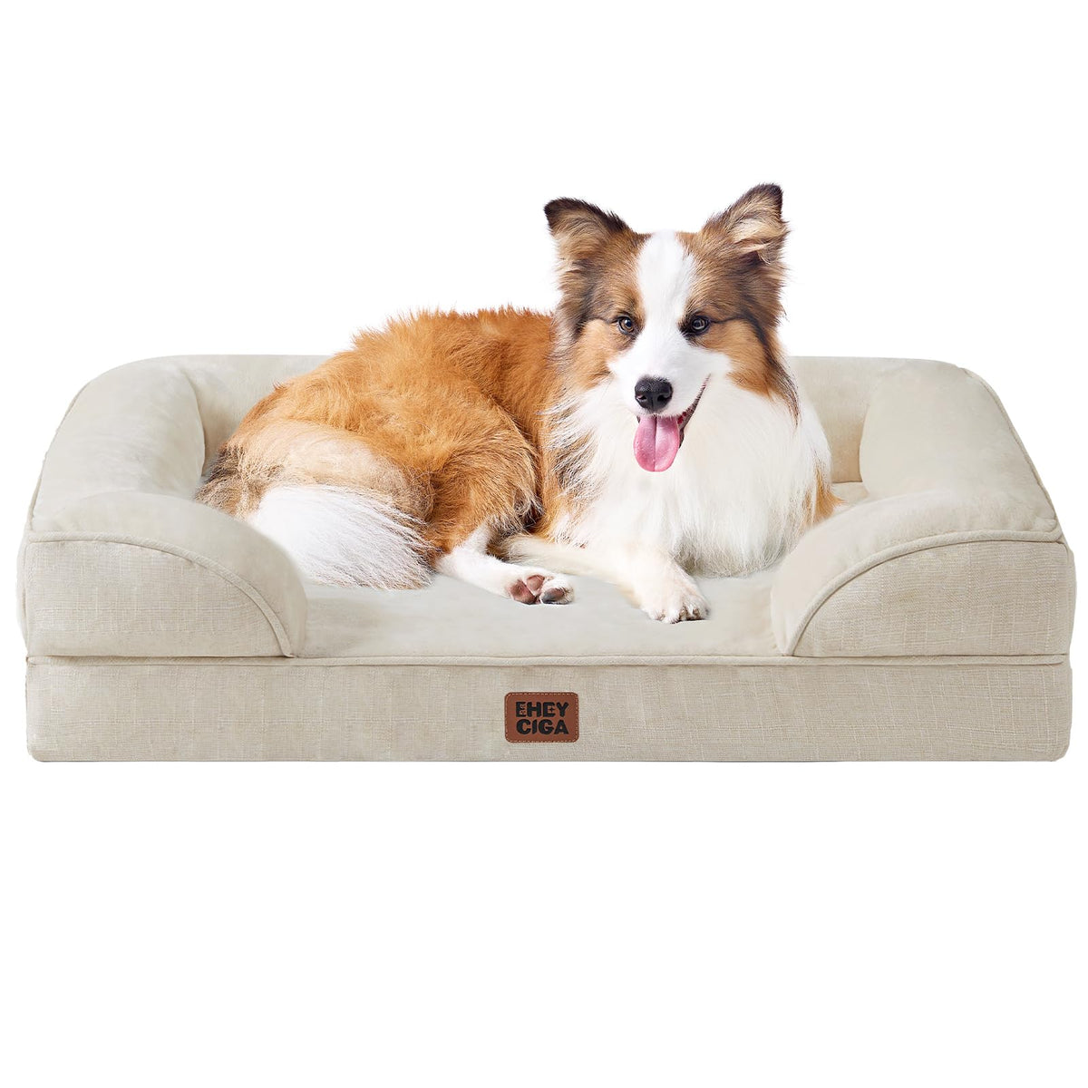 EHEYCIGA Orthopedic Dog Beds for Large Dogs, Waterproof Memory Foam Large Dog Bed with Sides, Non-Slip Bottom and Egg-Crate Foam Pet Couch Bed with Washable Removable Cover, Grey