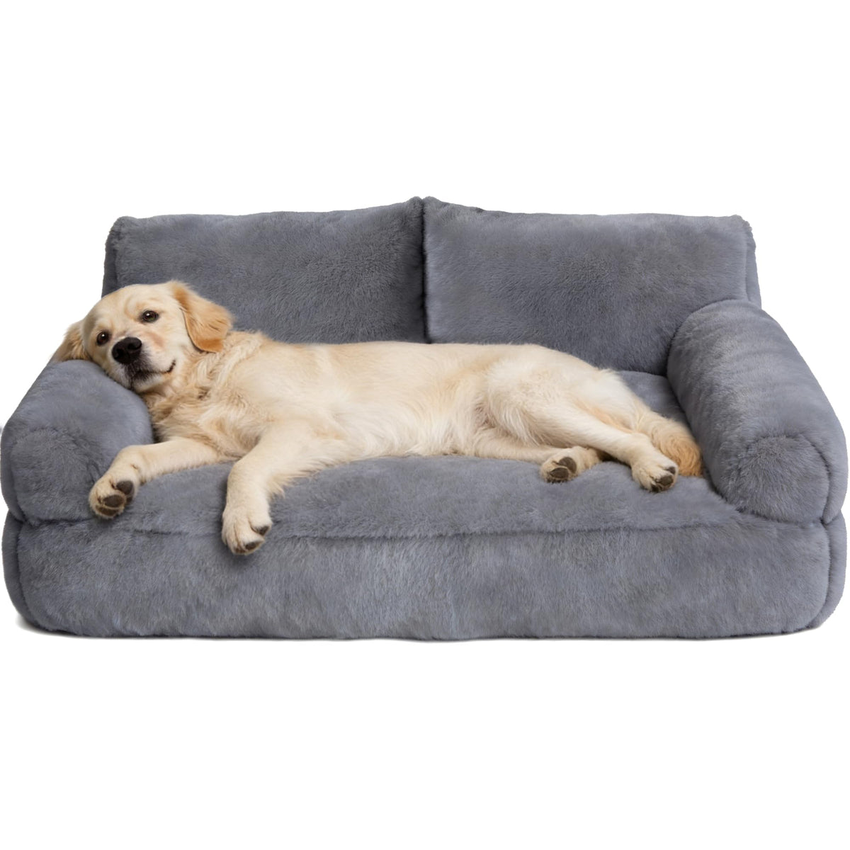 FURMORENE Large Cat Beds for Indoor Cats, Dog Couch Bed, Cute Cat Couch Sofas for Less 20lbs Kitten Puppy, Small Dog Sofas & Chairs with Removable Washable Cover, Warm Pet Furniture, Plush Light Grey