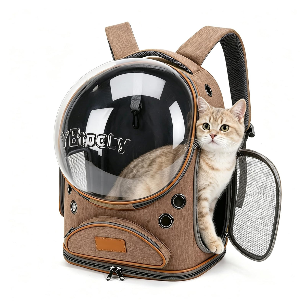 RuiXiangTeng Cat Backpack Carrier, Breathable Cat Carrier Large Space Bubble Pet Backpack for Small Dog and Large cat up to 16lbs, Transparent & Foldable Pet Carrier for Travel Hiking (Grey)