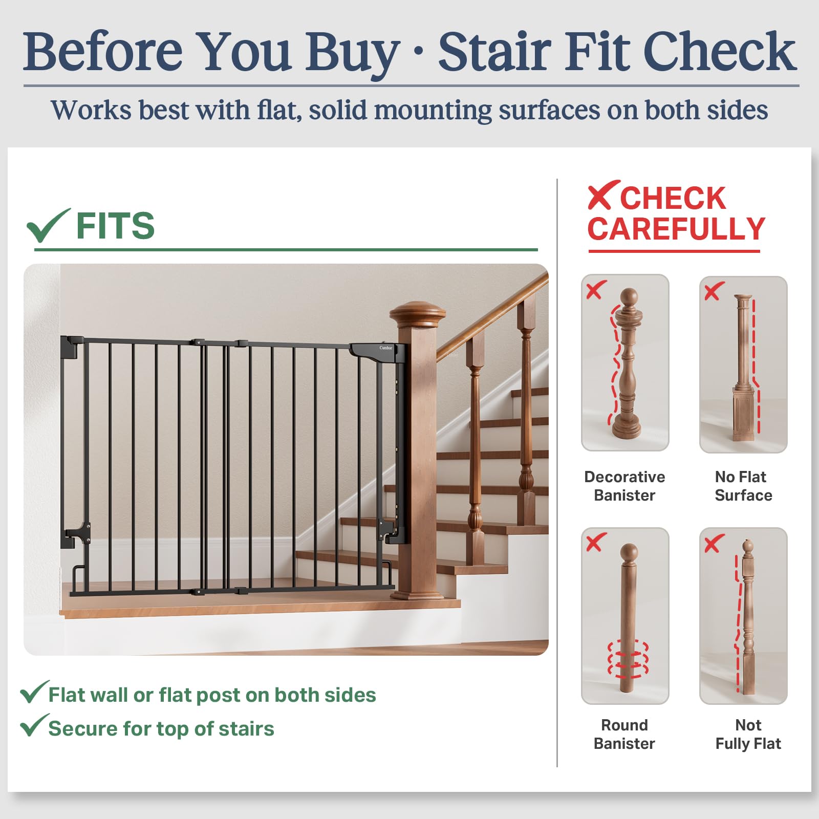 Cumbor 2 Pack 29.2-43" No Bottom Bar Baby & Dog Gate for Stairs & Doorways