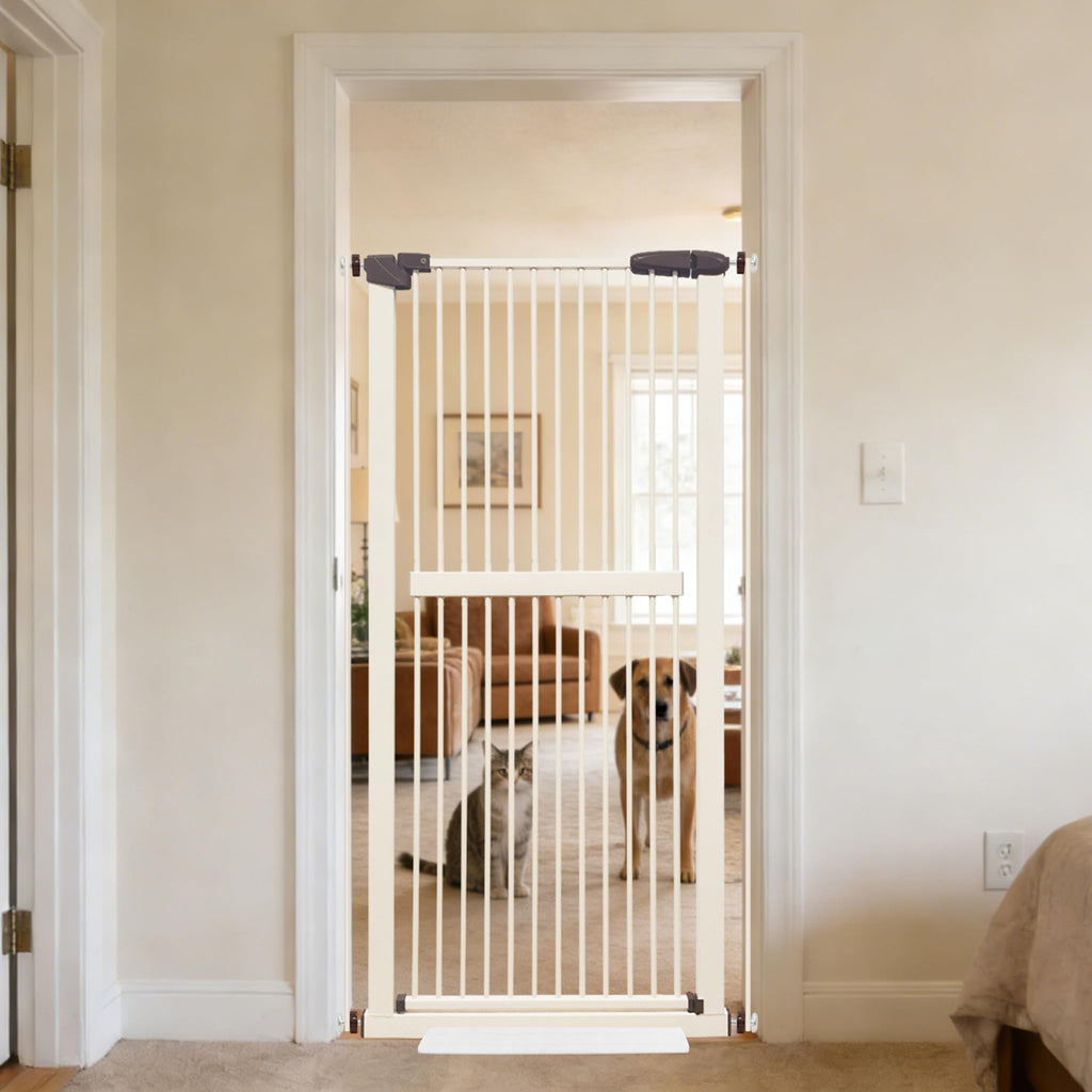 Lumizone 61.02" Extra Tall Pet Gate for Cat Dog 30.12"-34.05" Wide Cream
