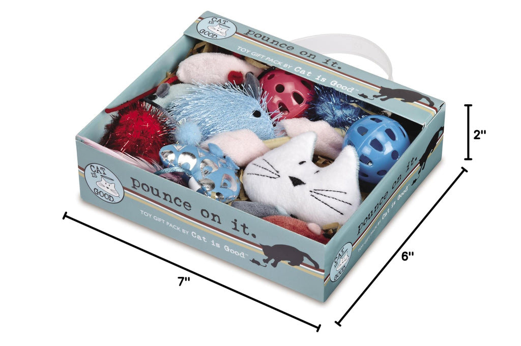 Cat is Good 12-Piece Pounce Toy Gift Box – Pounce on It Assorted Toys Keep Cats and Kittens Entertained Safely