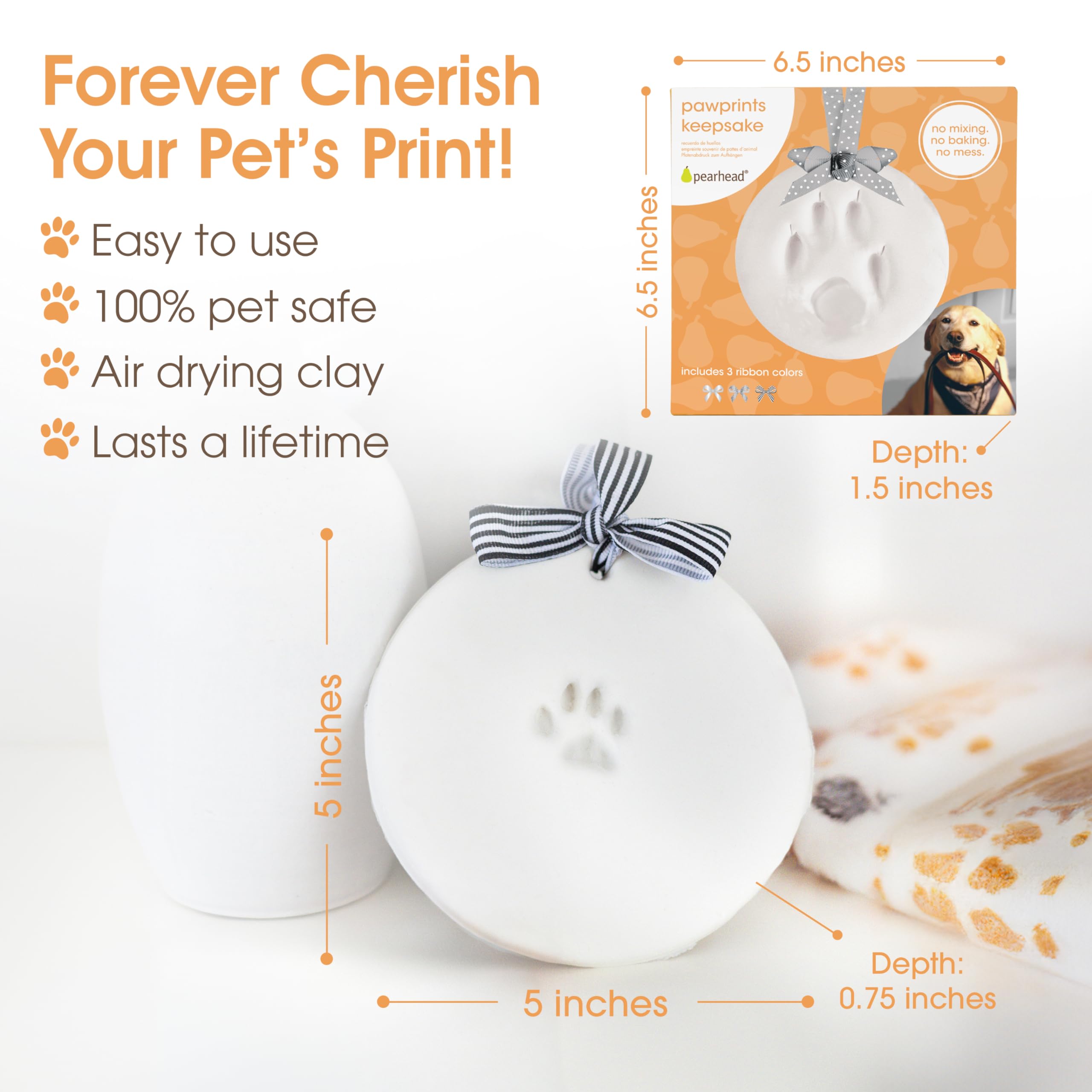 Pearhead Pet Paw Print Keepsake Ornament Kit, No-Bake Clay Kit