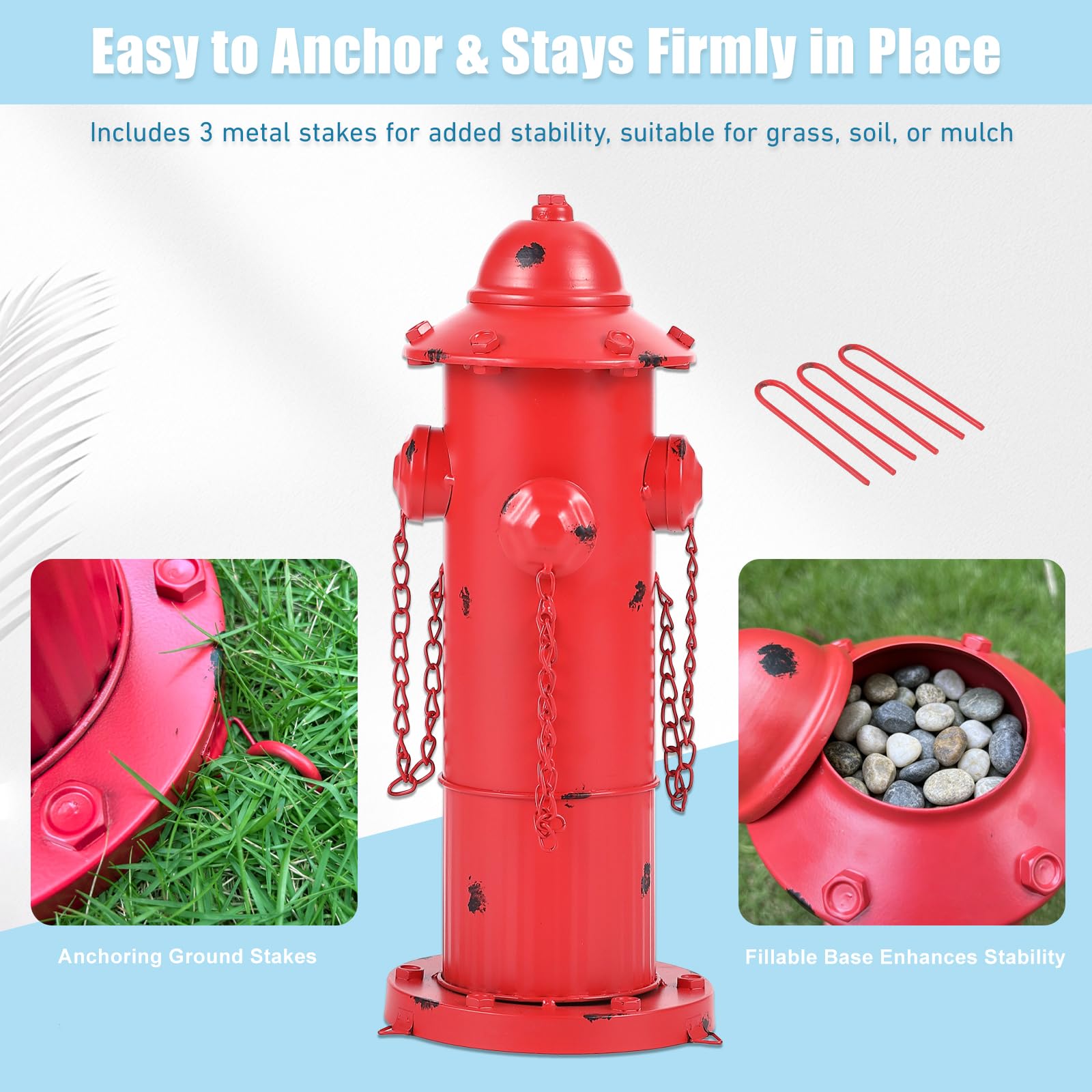 16.3" H Fire Hydrant for Dogs to Pee on, Metal Puppy Pee Post for Dogs