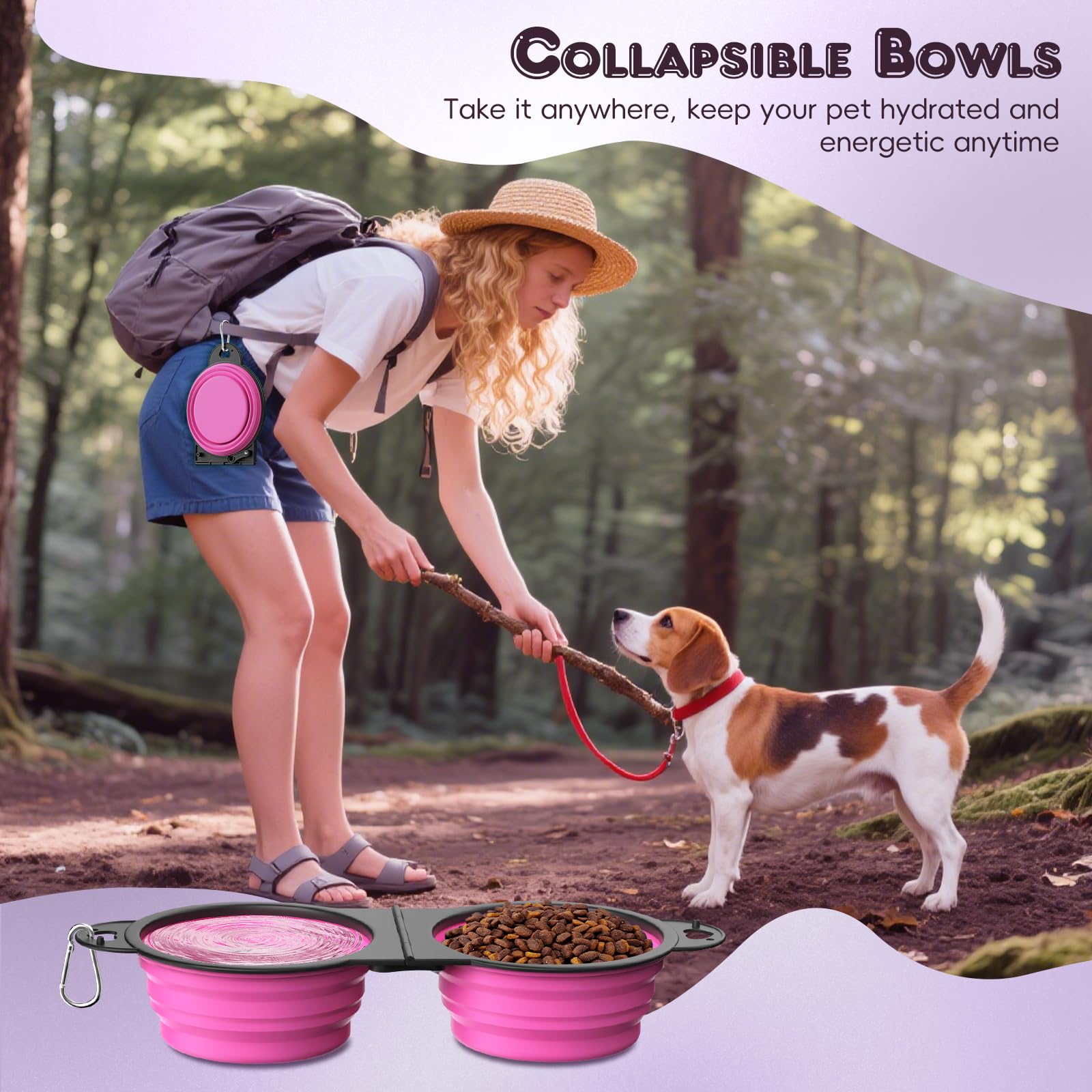 Pawaboo 2-in-1 Collapsible Dog Bowls, 180° Flip Over Dual Puppy Bowls