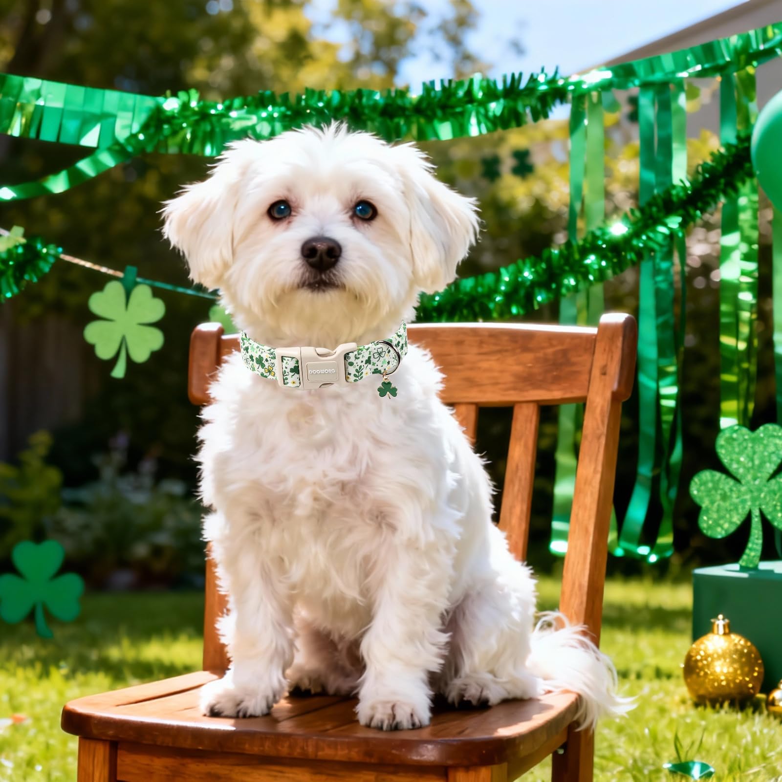 DOGWONG St Patrick's Dog Collar, Green Clover Pet Collar Cotton Holiday Pet Collar Cute Puppy Collar Adjustable Pet Dog Collars for Small Dogs,S