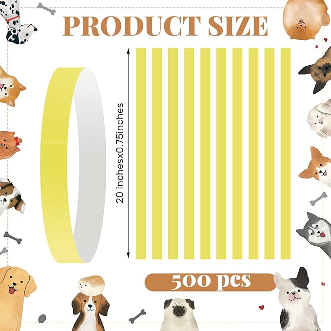 Clysee 500 Count 20inch Adjustable Paper Dog Collars with Tear Resistant Waterproof Whelping Collars Paper Puppy ID Bands Adhesive Pet Identification Tags for Newborn Dog Cat Hospitals(Yellow)