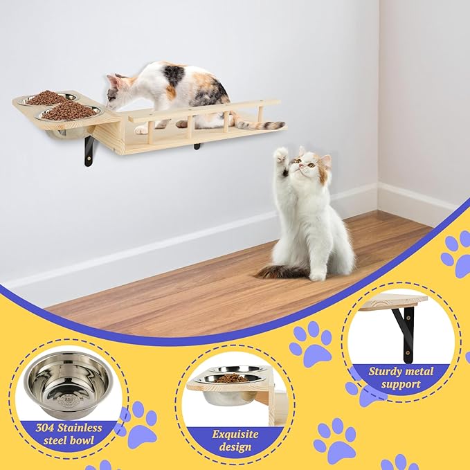 TIMIEEYA Cat Wall Shelves - Stable & Safe 5 in 1 Cat Walls Furniture Set, Wooden Kitten Climbing Wall with Bridge Ladder & Wall Steps