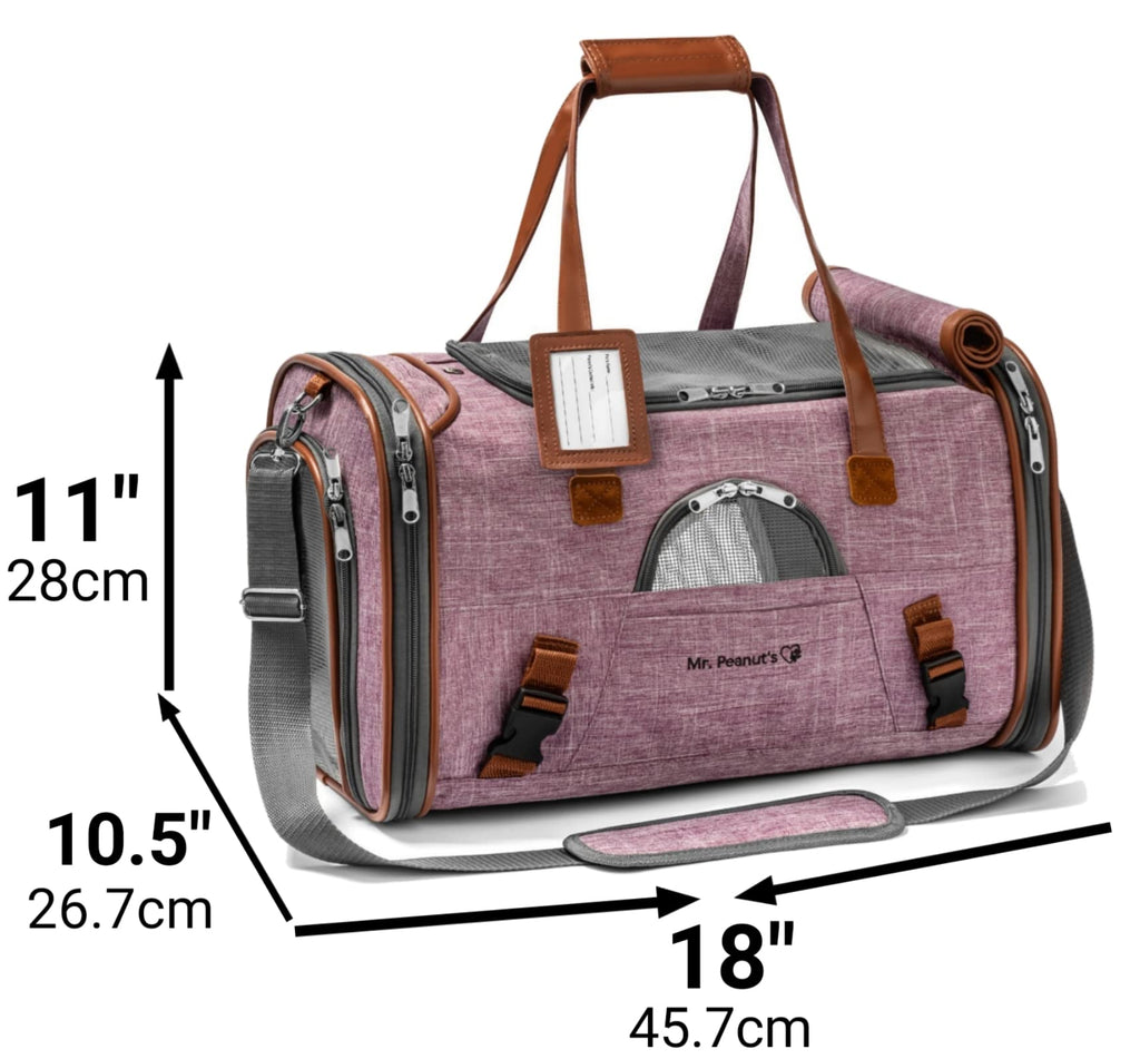 Mr. Peanut's Airline Approved Soft Sided Pet Carrier, Low Profile Gold Series Tote, Premium Brand Self Locking Zippers, Under Seat Compatibility, Plush Faux Fleece Bedding with a Sturdy Plywood Base