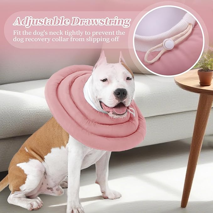 IDOMIK Dog Recovery Collar, Waterproof Soft Dog Cone After Surgery, Comfy Protective Elizabethan Collar Alternative for Dogs Cats, Adjustable Pet Neck Donut Cone Anti-Licking Biting Wounds,Pink,L