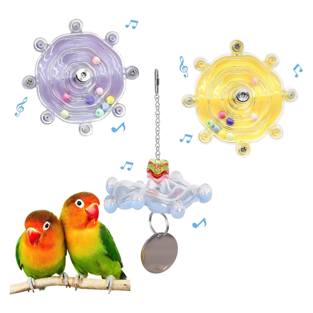 Jevnd 2Pcs Innovative Bird Toy with Mirror, Spinner Toy with Rustling Beads