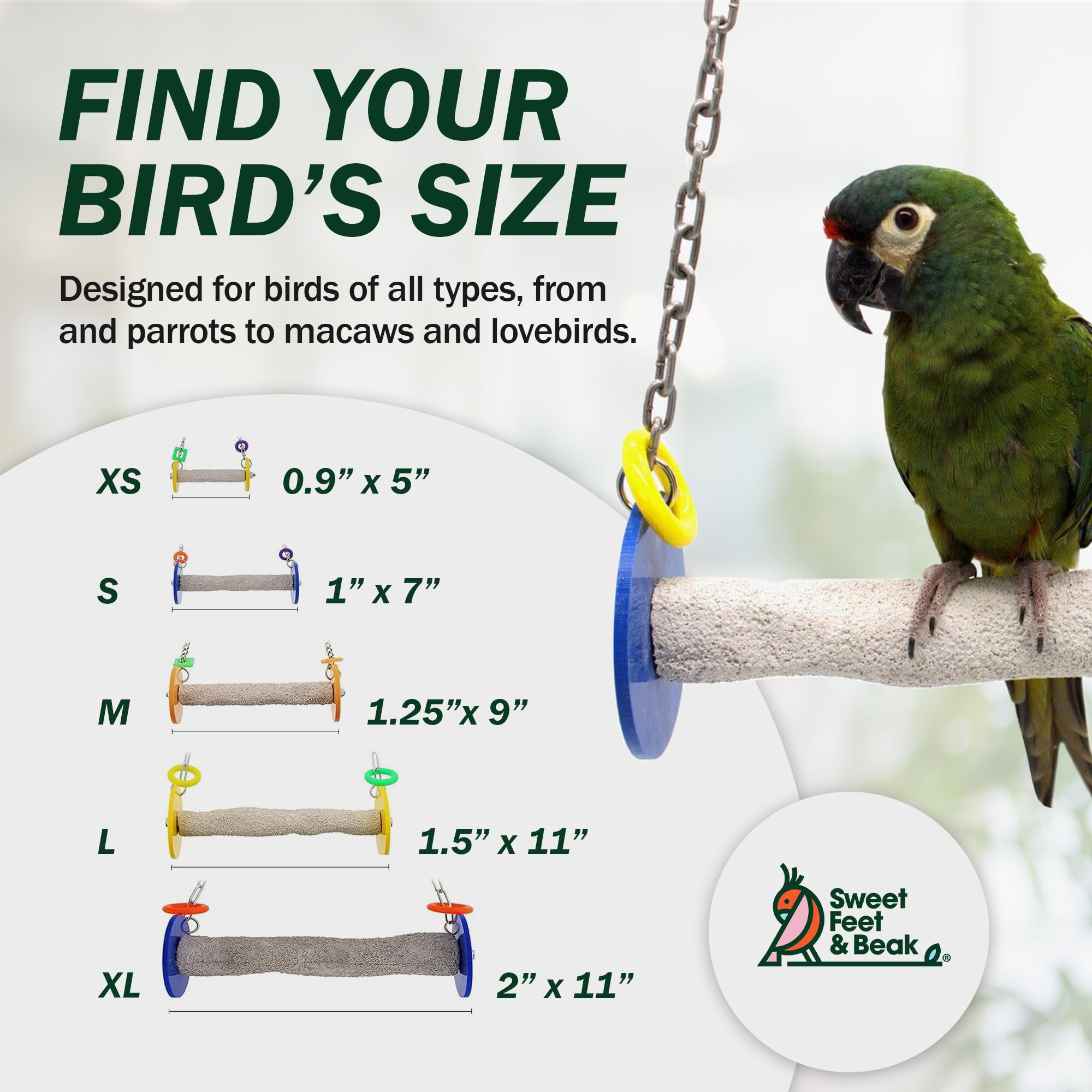 Sweet Feet and Beak Roll Bird Swing X-Large, Outdoor Pedicure Perch, Yellow