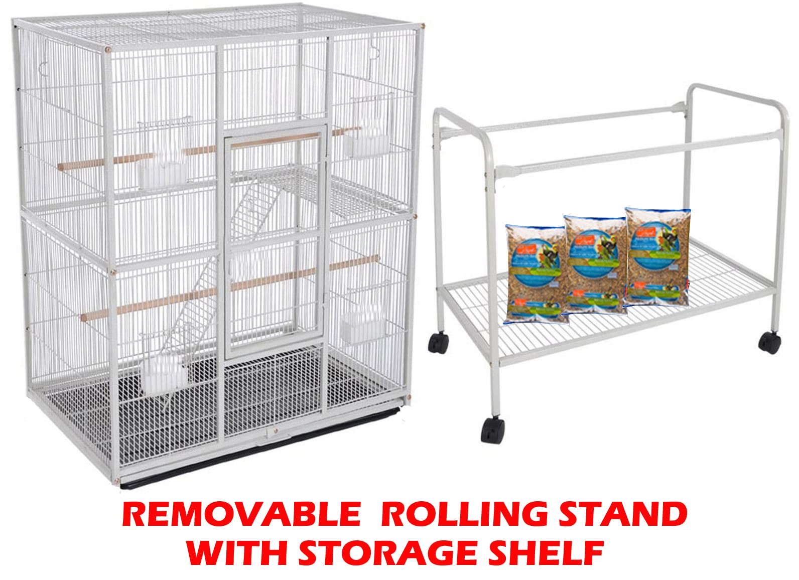 54" Large Wrought Iron Breeding Flight Canary Parakeet Cockatiel Lovebird Finch Cage Side Nesting Doors with Removable Rolling Stand