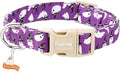 Faygarsle Halloween Dog Collar with Charm, Purple with Ghost Pattern, Adjustable Pet Collar for Small Medium Large Dogs, M
