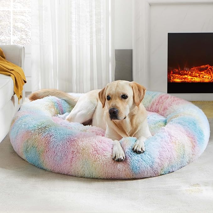 Western Home Calming Donut Large Dog Bed Pet Bed,36" Rainbow
