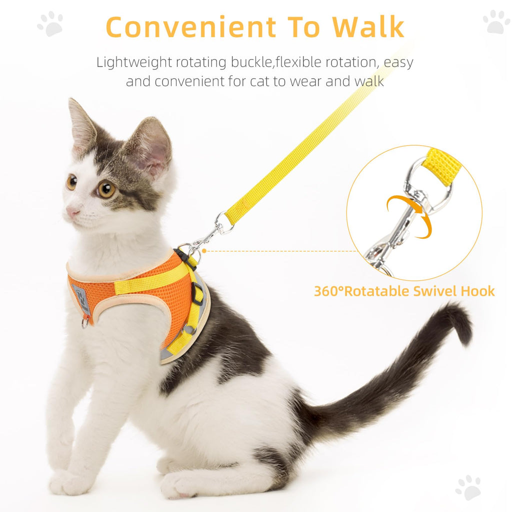 NCMAMA Cat Vest Harness and Leash Set, Escape Proof Harness Orange Small