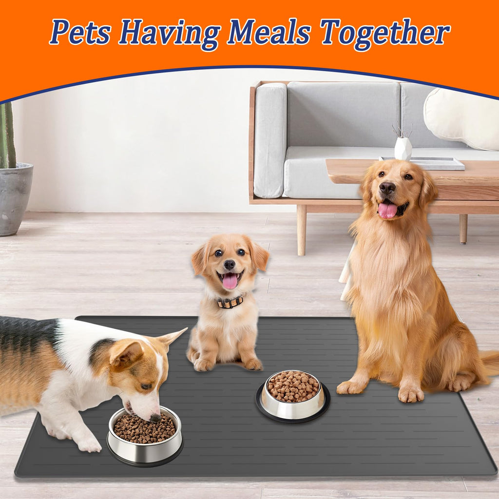 48"x32" Extra Large Pet Food Mat, 1.5MM Super Thick Silicone Dog Mats for Food and Water, XXXL Nonslip Pet Feeding Mats for Floors,Dog Cat Bowl Mat with Raised Edges, Brown