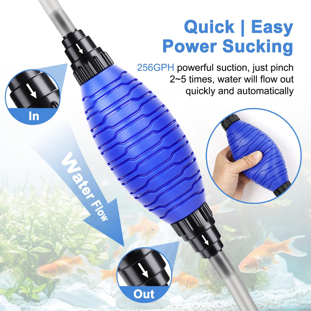 fishkeeper 4-in-1 Aquarium Siphon Gravel Cleaner, Quick & Strong Suction