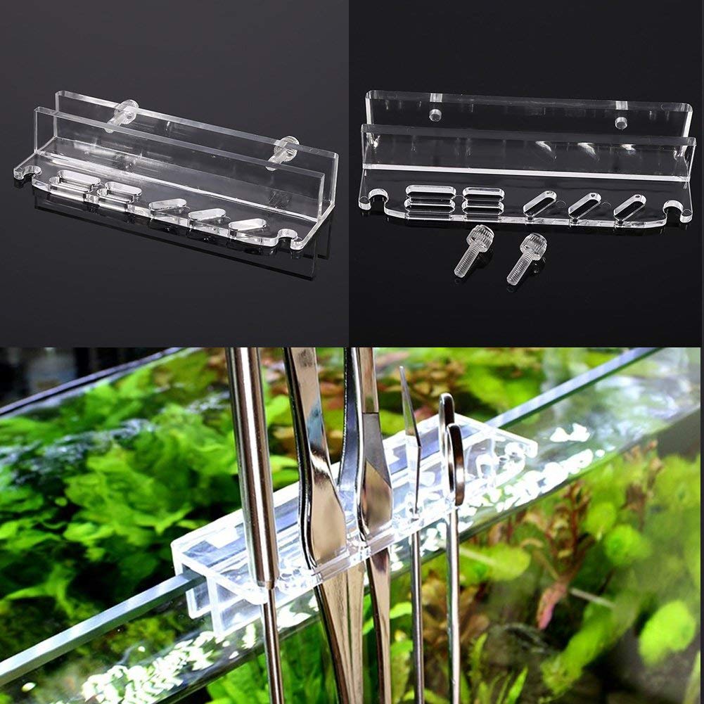Fdit Acrylic Water Plants Grass Maintenance Tool Holder Aquarium Rack Organizer Fish Tweezers Scissors Storage Rack