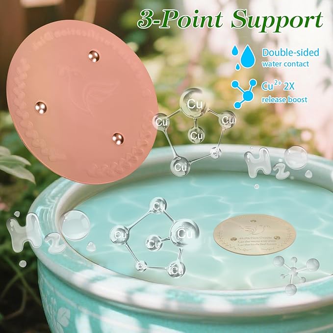 SONSIL Bird Bath Copper Disk, Sturdy 1mm 99.9% Pure Copper Disk, Triple-Point Support Ensures Clean Water Year-Round, Fits Most Outdoor Birdbath Bowls (1)