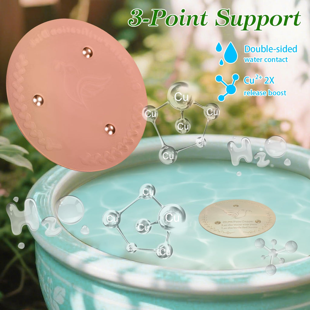 SONSIL Bird Bath Copper Disk, Sturdy 1mm 99.9% Pure Copper Disk, Triple-Point Support Ensures Clean Water Year-Round, Fits Most Outdoor Birdbath Bowls (1)