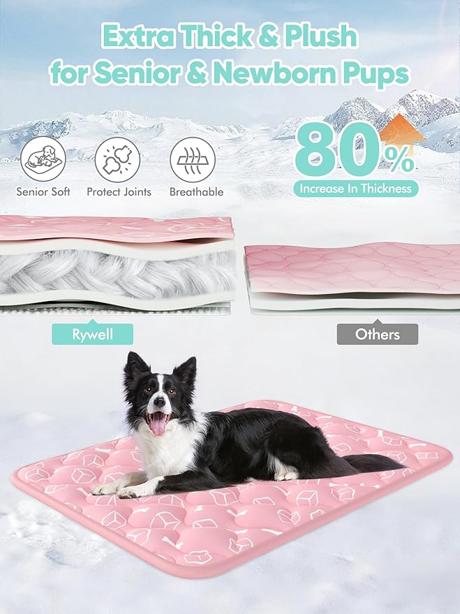 Rywell Dog Cooling Mat 2.0,Soft Blush Pink, 44" x 32" Thick & Durable Cooling Mat for Extra Large Dogs, Long-Lasting Cool with Waterproof & Color-Changing Arc-Chill Tech (Q-Max>0.5) Washable&Non-Toxic