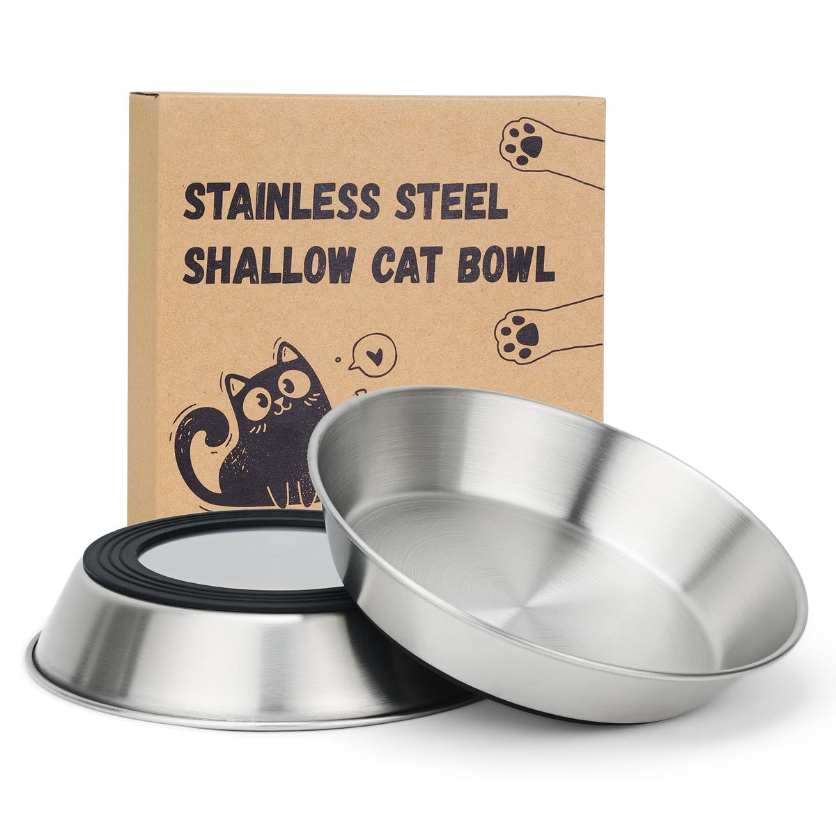 Petdream 4-Pack 304 Stainless Steel Cat Food Bowls, Non-Slip Basic Dishes