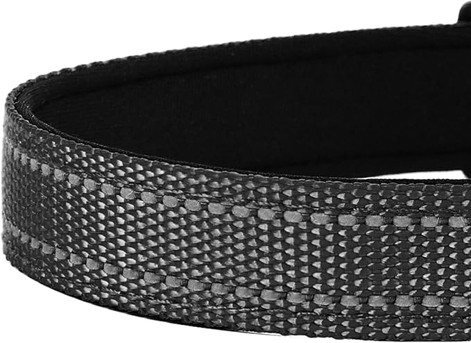 PWOD Reflective Dog Collar, Adjustable Soft Neoprene Padded Nylon Pet Collars with Buckle for Medium Dogs, Black,M