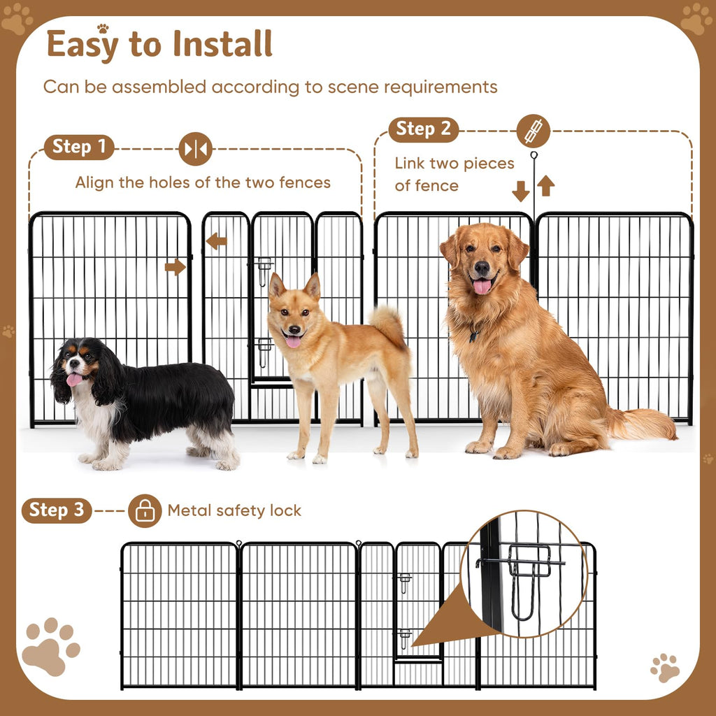 DUMOS Dog Playpen 32 Inch 8 Panels Indoor Outdoor Metal Pet Fence