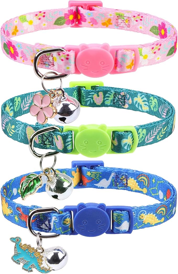 SCENEREAL Breakaway Cat Collars with Bell, 3 Pack Adjustable Safety Cat Collar for Boy and Girl Cats, Cute Kitten Collar for Cats Puppies Daily Wearing