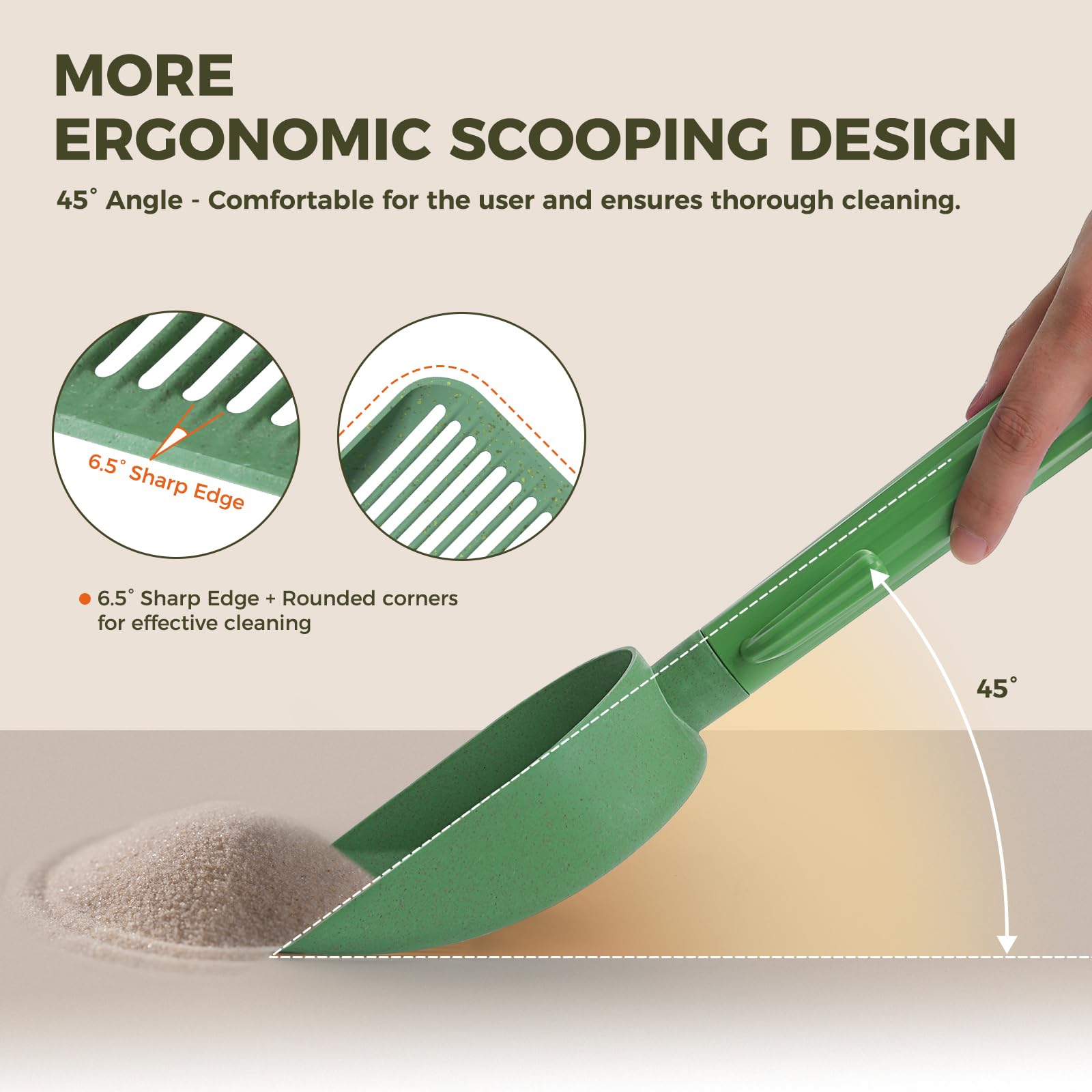 MUTTROS Cactus Cat Litter Scooper with Holder - 2 Replaceable Wheat Straw Plastic Shovels & ABS Handle and Box - Cat Litter Scoop with Bag & Trash Bag Storage - Premium Kitty Litter Scoop Green