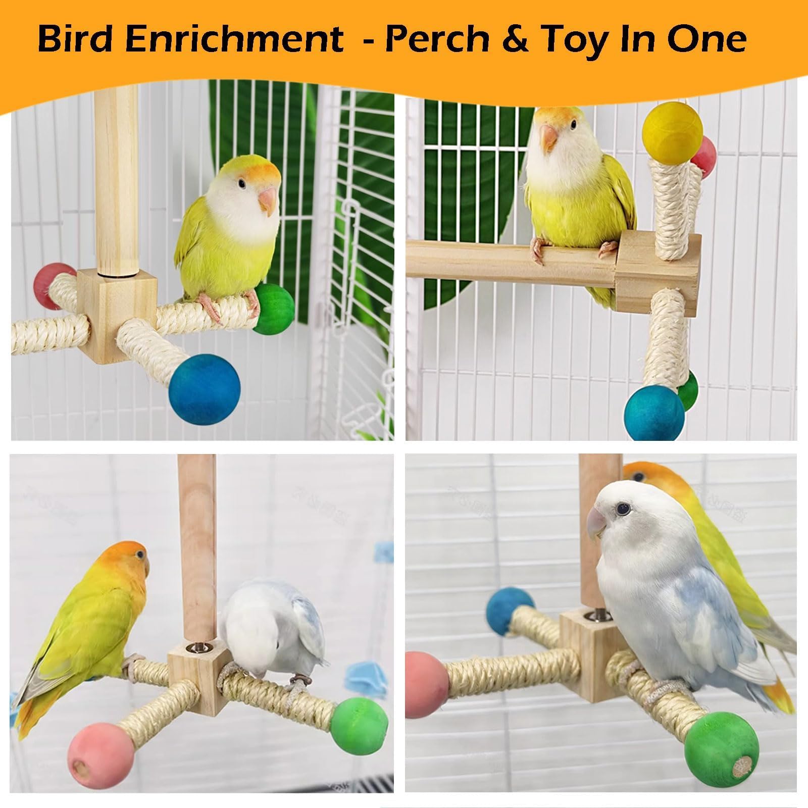 Jevnd Bird Perch Toy, Kiln-Dried Wood Interactive 360° Spinning Cage Toy(S)