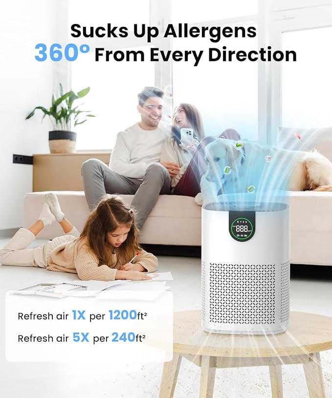 VEWIOR 2 Pack Air Purifiers with Washable Pre-Filter for Home Up to 1200ft²